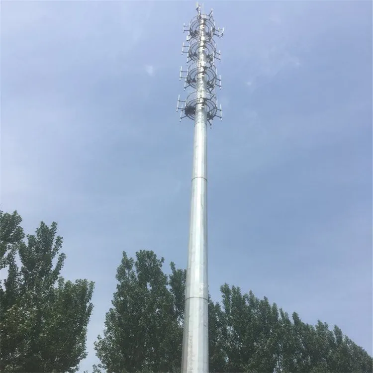 China supplier 30m 40m 50m 60m  galvanized pipe 5G cell phone bts steel gsm telecom antenna pole tower