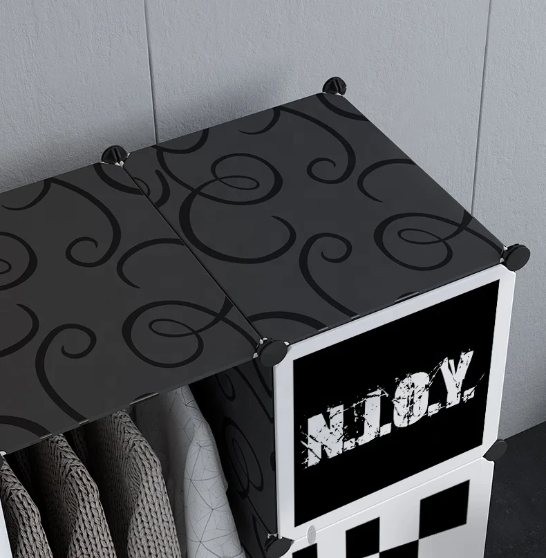 12 Door Portable Bedroom Garderobe  Black DIY Plastic Clothing Wardrobe Cabinets