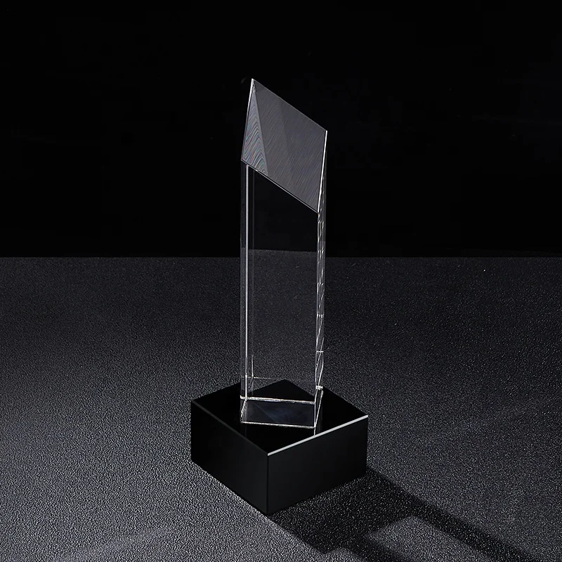 Wholesale Engraved New Design Crystal Trophy and Award Blank for Cuboid In Black Base