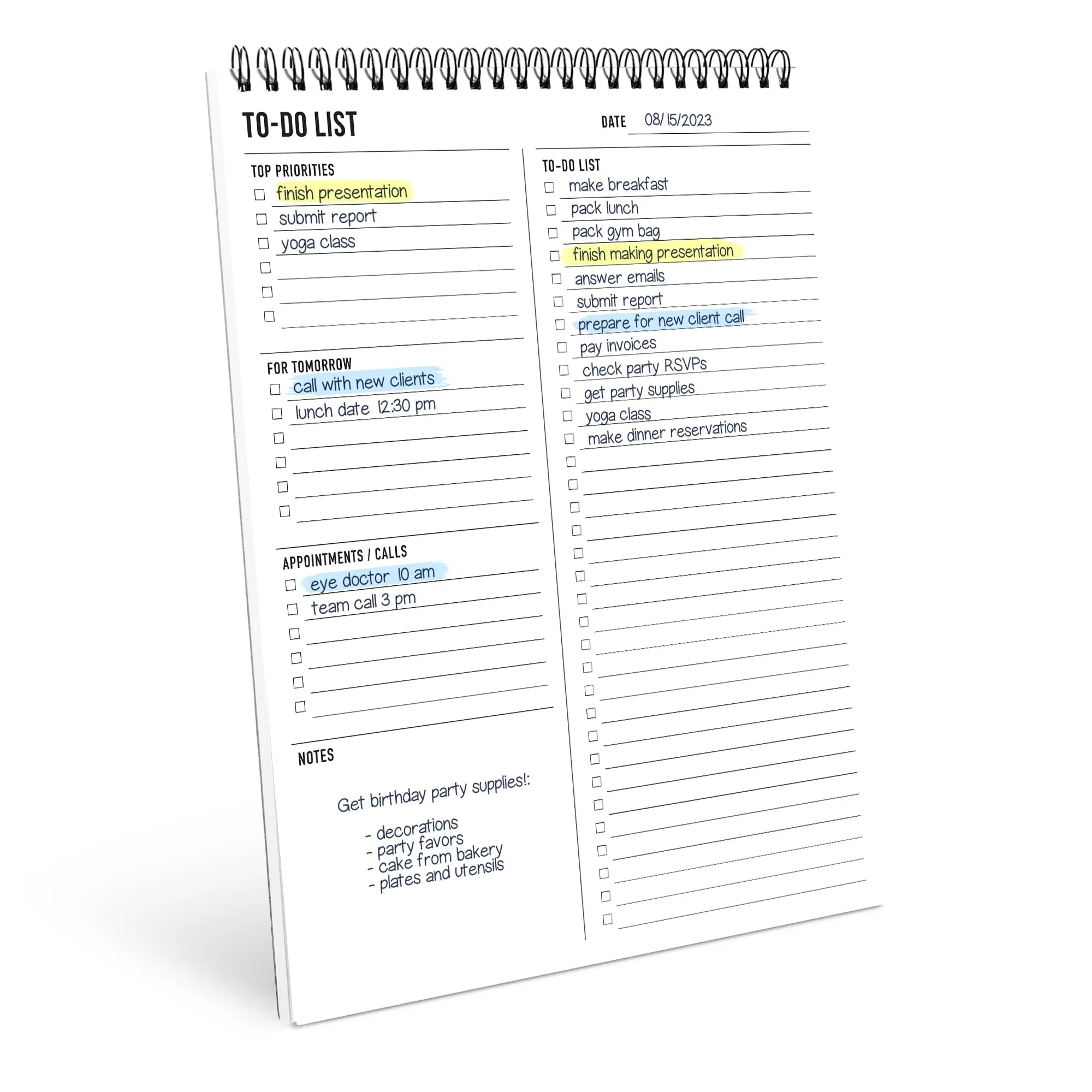 Spiral Daily Planner Notebook 8.5 x 11 Inch Task List Organization Agenda Pad To Do List Notepad