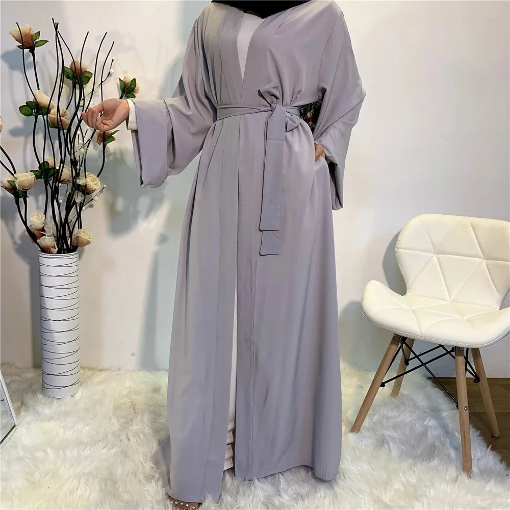 
Manufacturer Well Made High Quality Islamic Clothing Solid Color Lace Cardigan Muslim Dress Abaya 