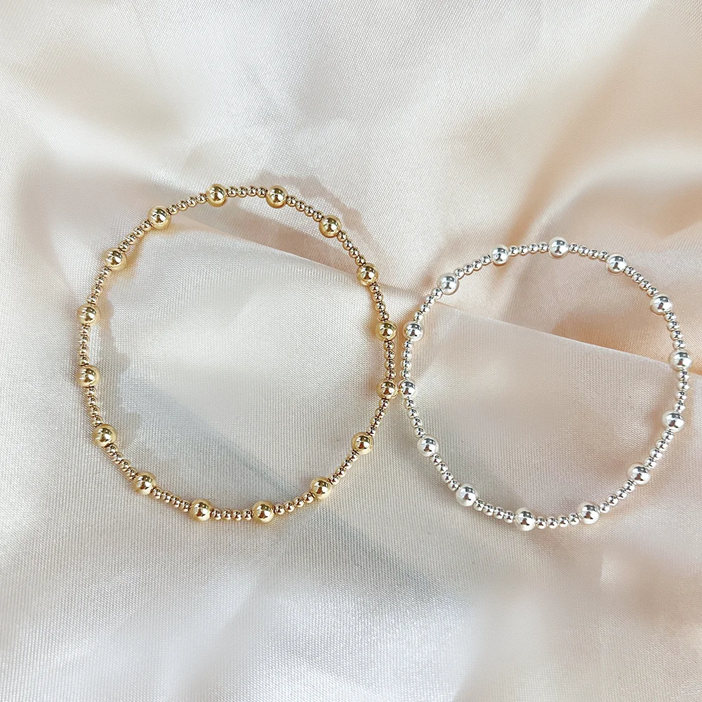 Vintage Gold Filled Beaded Bracelet Fine Women Permanent Jewelry Sterling Silver Bracelets