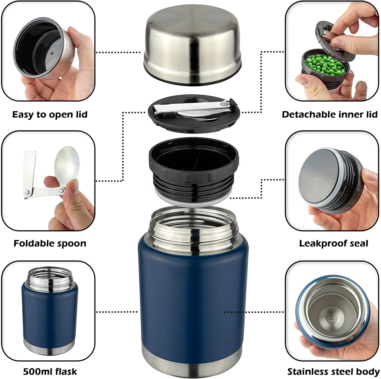 500Ml Vacuum Insulated Food Jar Insulated Stainless Steel Thermos Thermal Food Jar