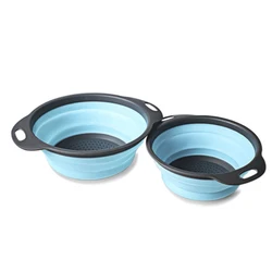 2-Pack Food Grade Round Foldable Silicone Kitchen Strainer Basket Collapsible Colander Set With Handle