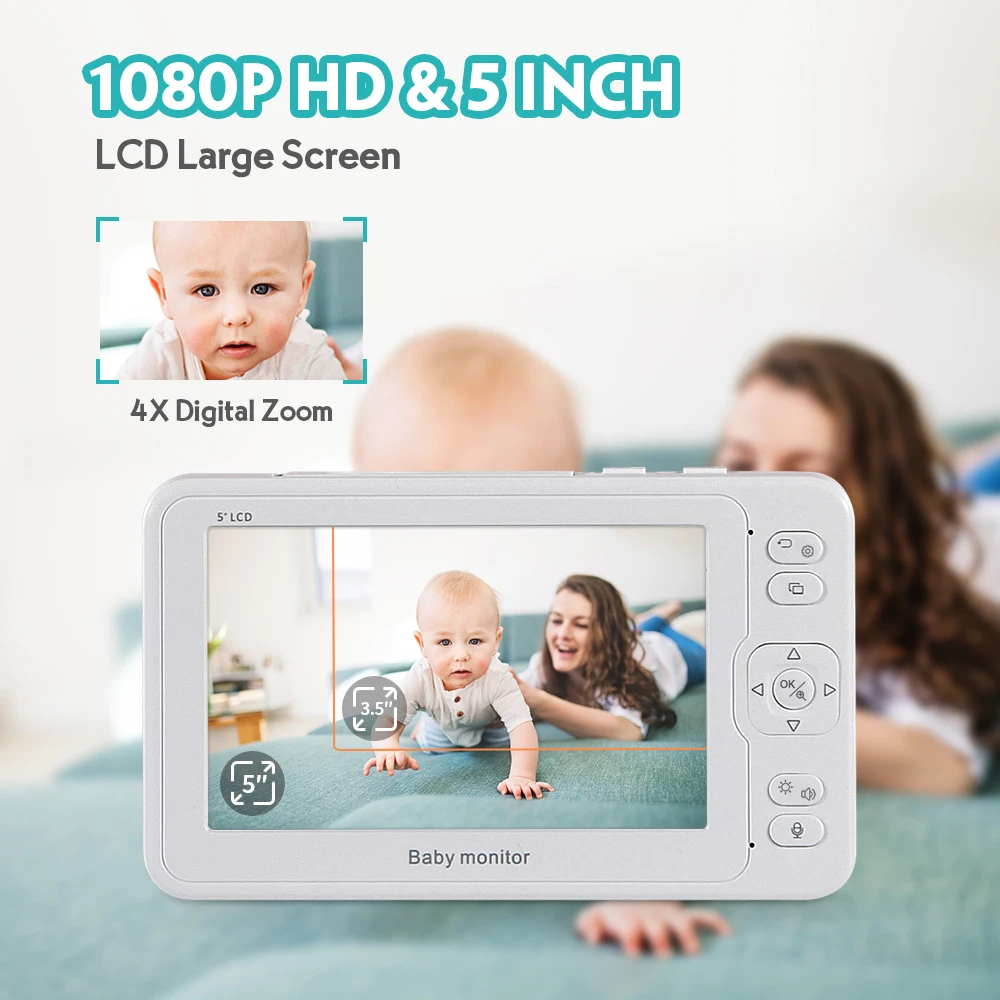 2022 Security Wifi Baby Monitor Camera Wireless CCTV Home Camera Baby Monitor 5 Inch LCD Screen Indoor Use Support 128GB TF card