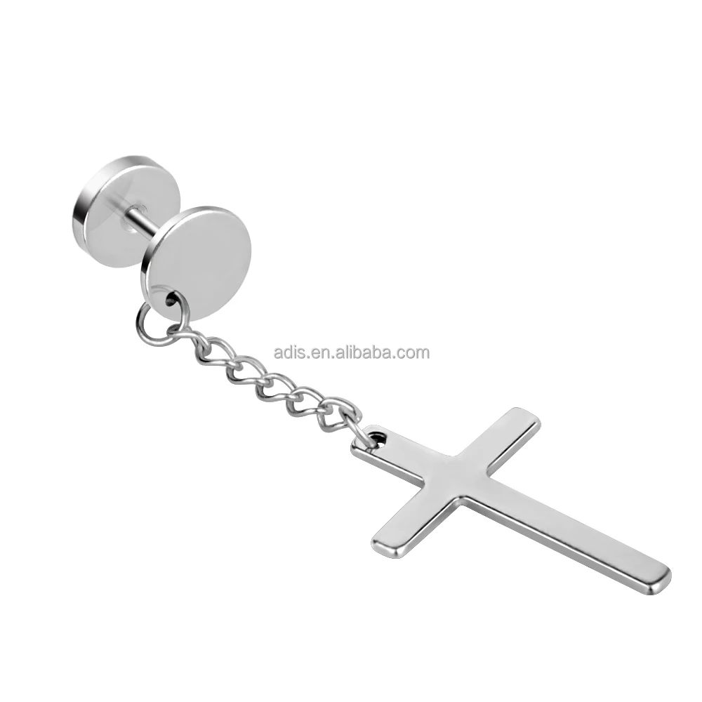 Hot Selling Stainless Steel Ear Plug With Chain Crucifix Body Jewelry Piercing Ear Tunnel For Men Women