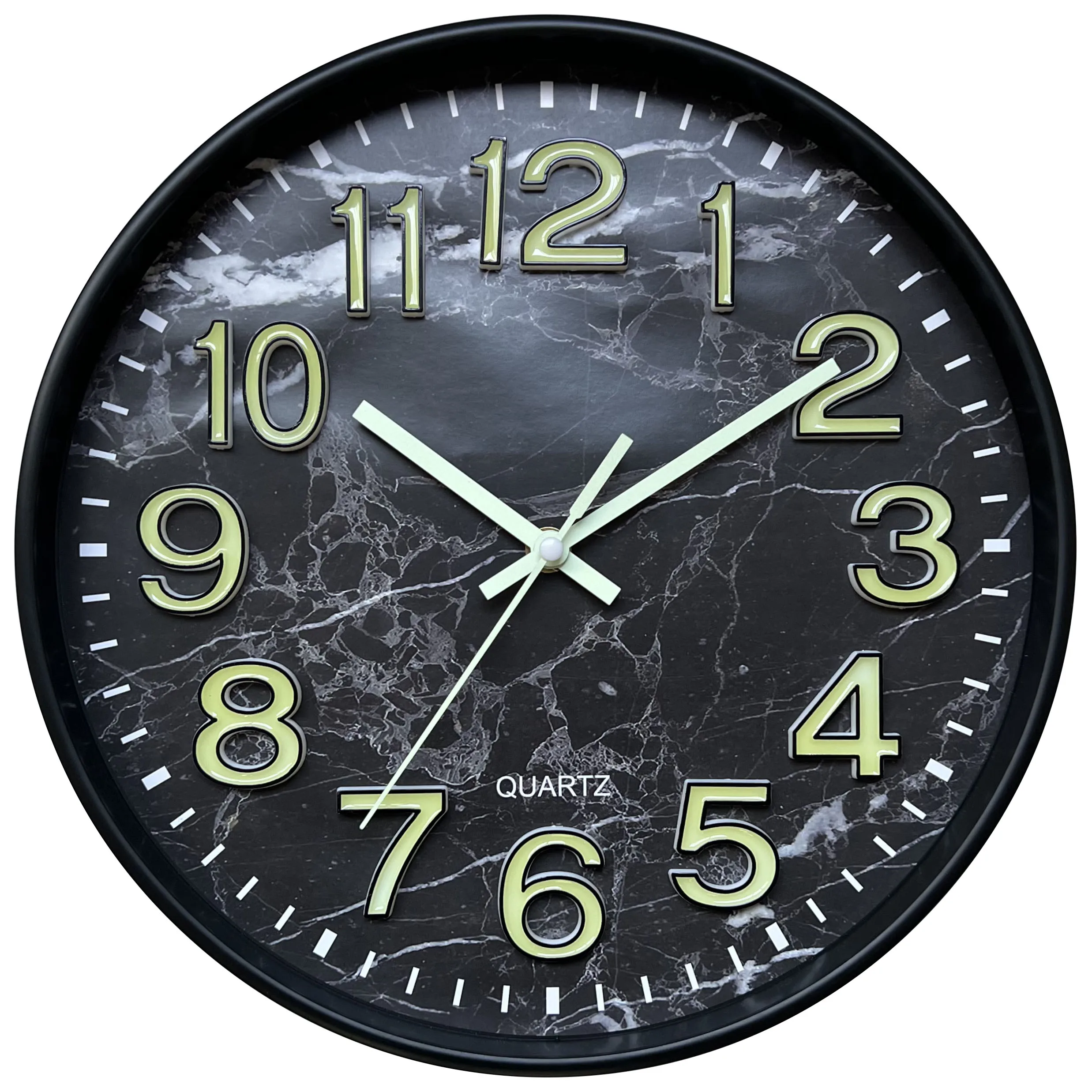 12 inch full luminous pointer 3D luminous digital wall clock creative marble face world time wall clock