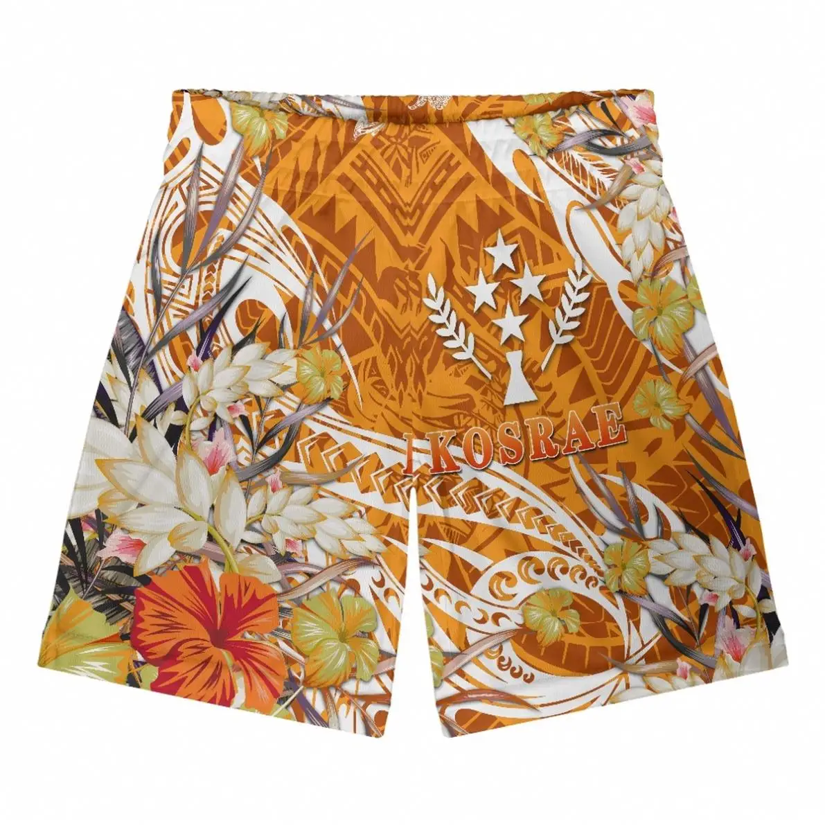 2023 Gym Custom Men Polyester Polynesian Tribal Print Fitness Basketball Shorts Elastic Waist Casual Kosrae Summer Sportswear