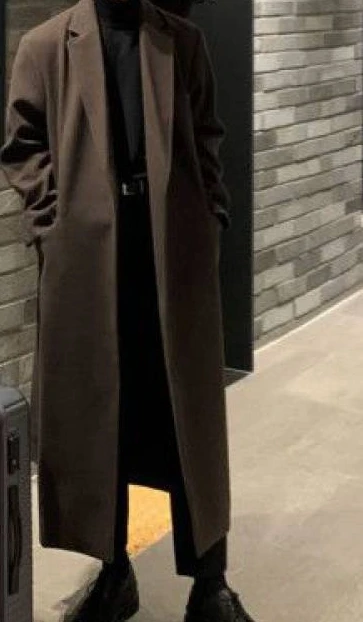 Korean version woolen coat cashmere coat over the knee super long section thickening wool coat men