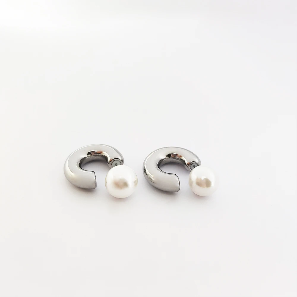 Shell Pearl Hoop Earrings Chunky Earrings Plata 18K Gold Plated Jewelry Silver Pearl Earrings Pearl Jewelry