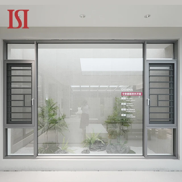 Tengying Modern External Aluminum Thermal Casement Window Windproof Outward Secure Casement Window with guard rails for Balcony