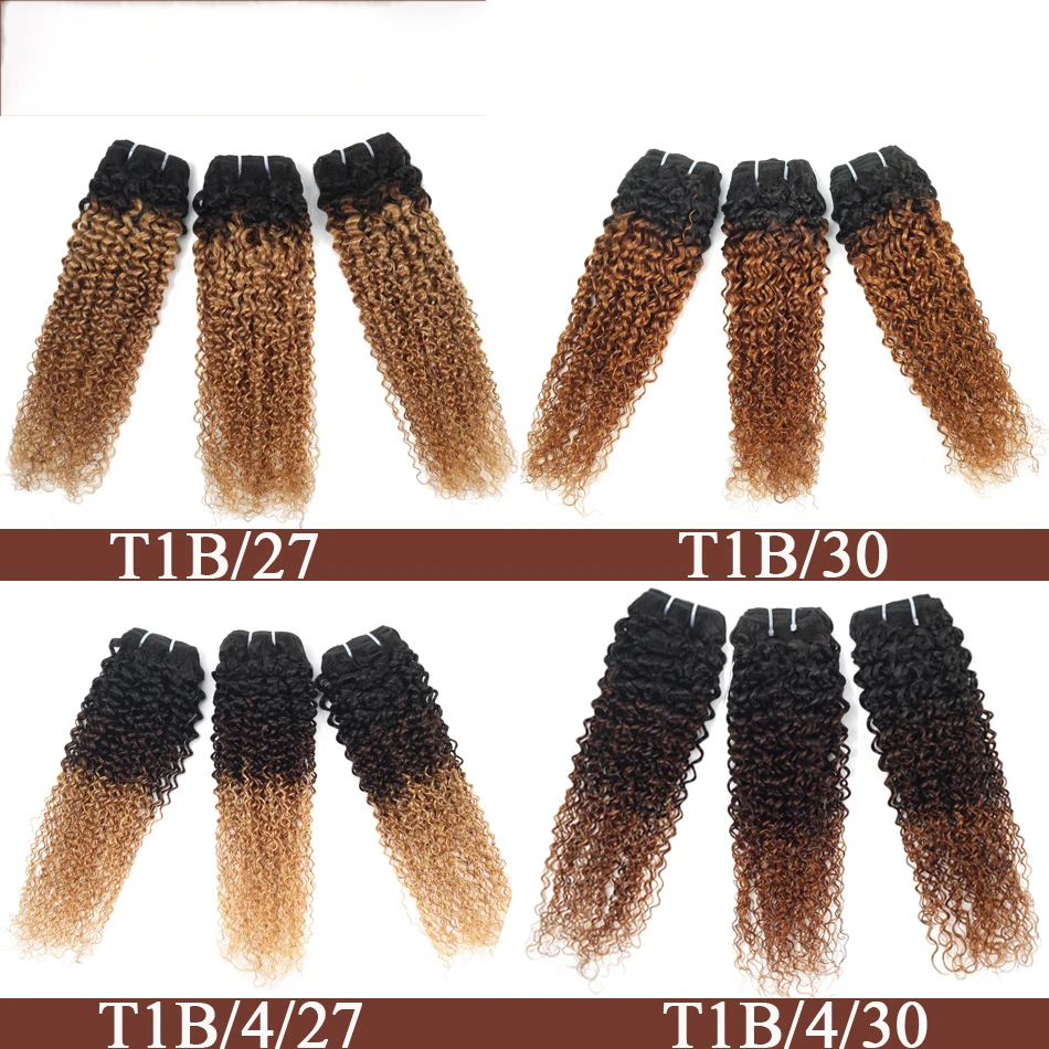 Ombre Cheap Raw Indian 100% Human Hair Kinky Curly Bundles With Closure Virgin Mink Brazilian Cuticle Aligned Hair Extensions