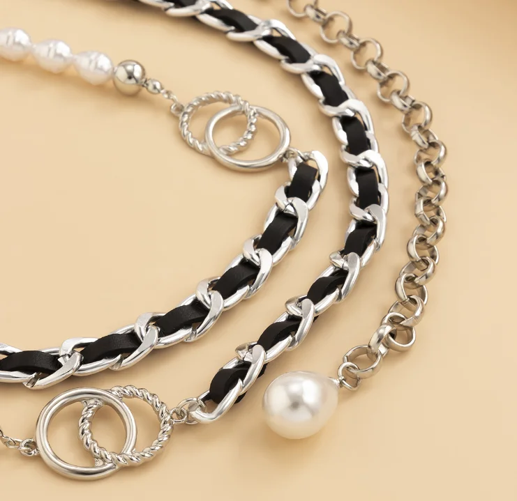fashion new multi-layer metal chain waist belt body charm pearl link women chain belt