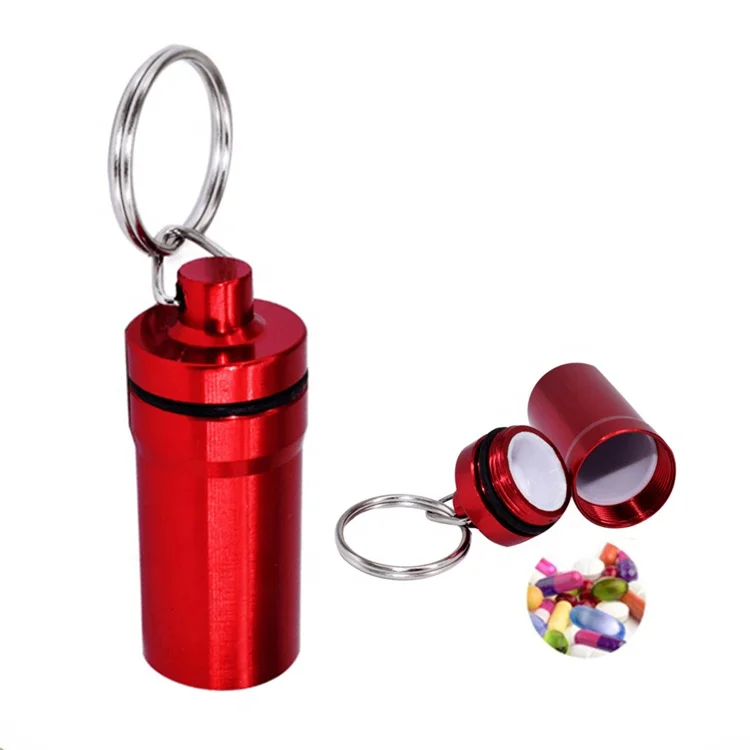 20*50mm custom Portable aluminum food grade liner medicine pill holder keychain