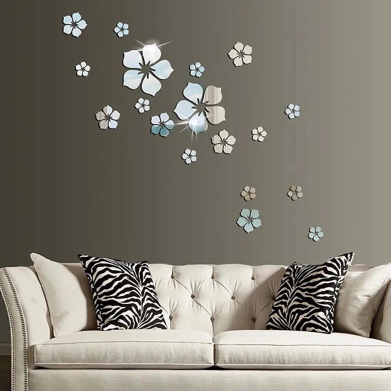 MZL Acrylic Mirror Wall Sticker Painting Living Room Decorative Sticker Stereoscopic Crystal Flower Mirror Wall Sticker