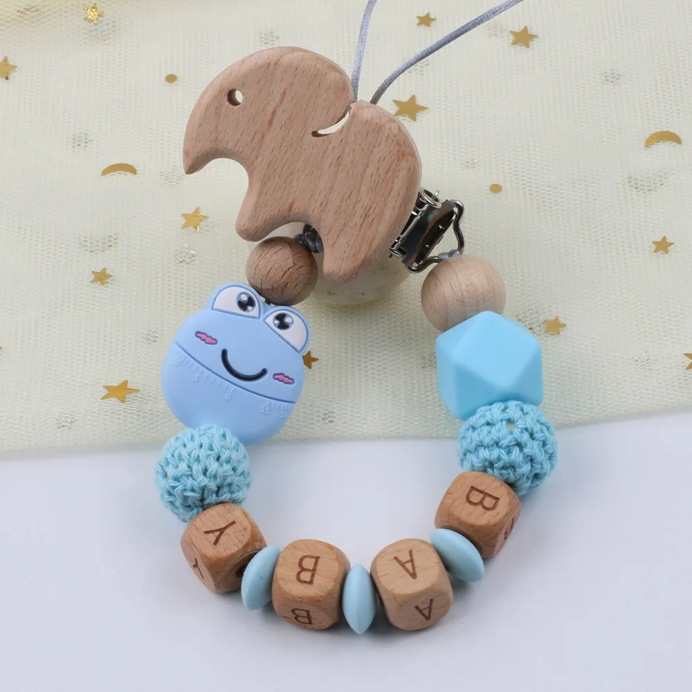 5 Color Pacifier Chain for Baby Teething Holder NEW Wooden Baby Pacifier Clip Personalised Name Soother Chew Toy Dummy Clips