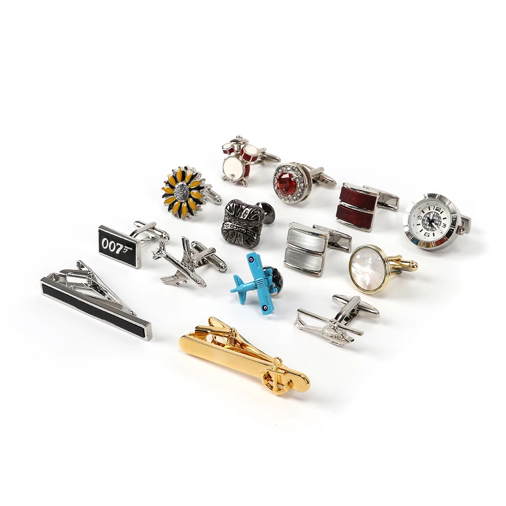 Wholesale Silver Men Metal Stainless Steel Plain Viking Watch Movement Studs and Cufflinks Clips