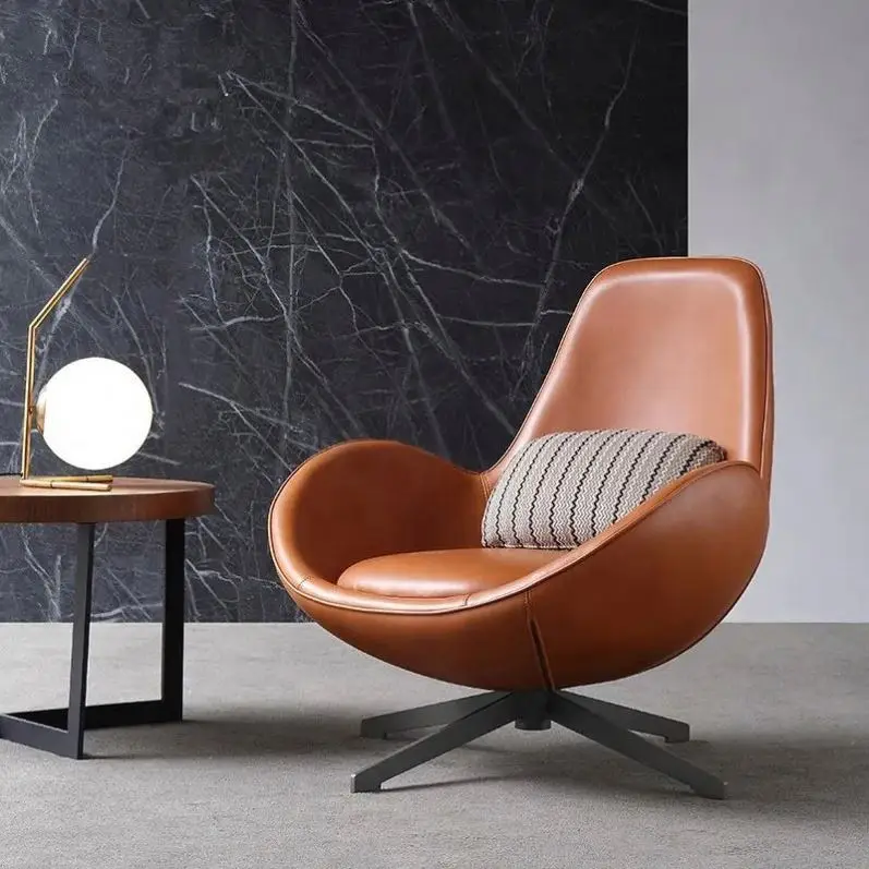 Swivel Indoor Leather Double Modern Aviator Cushion Metal Leisure Lounge Living Room Furniture Egg Shell Shaped Chairs