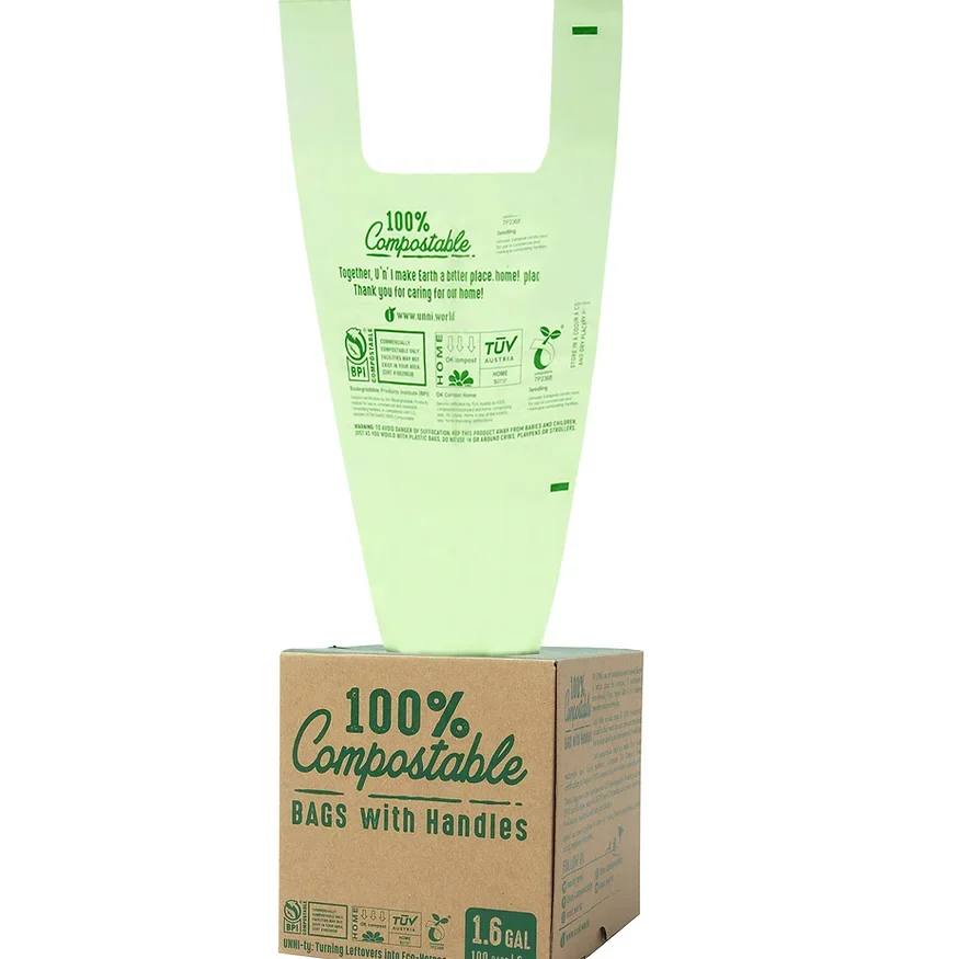 Экологически чистый биоразлагаемый пластиковый мешок для компостируемого продуктового мусора, мусорный мешок, большой с вытягивая лента