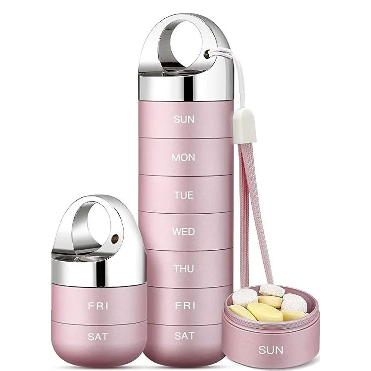 Weekly Pill Organizer, Stackable Aluminum Alloy BPA Free Travel Hiking 7 Days Pill Box Waterproof