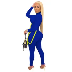 Wholesale Lace Up Top and Leggings 2 Piece Sets Sexy Fitness Contrast Color Jogger Set Knit Two Piece Elastic Pants Outfits