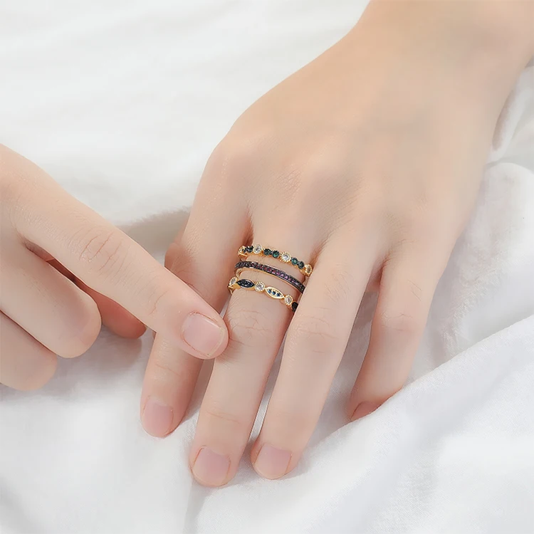 
New Design Multi Color Zircon Ring Fashion Jewelry Women gemstone rings gold plated finger ring cheap price 