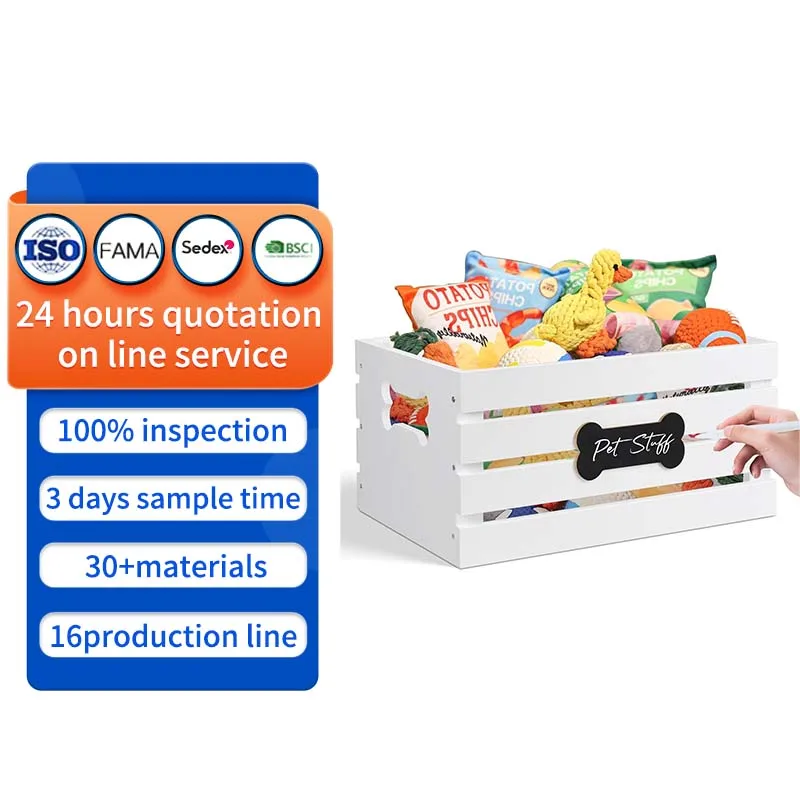 pet furniture Dog Toy crate Box Baskets Wood Dog Toy Storage bin Cat and Puppy Toy Organizer for Leash Food Accessories Treat