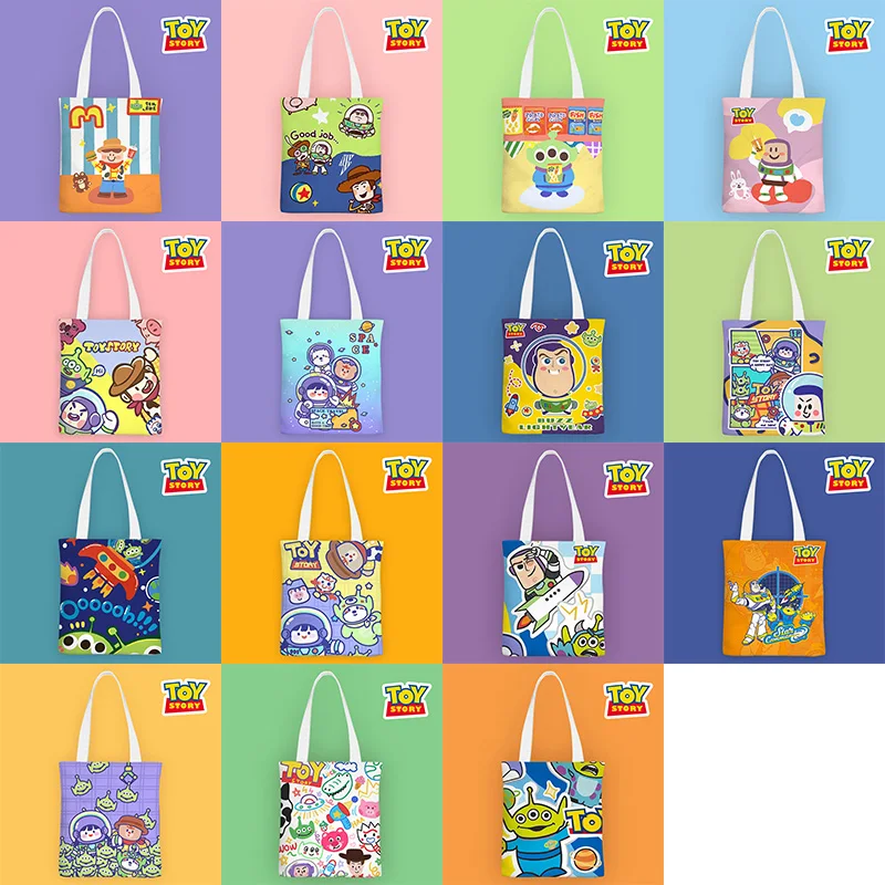 Hot Selling Cartoon Cute Toy Story Woody Buzz Casual Canvas Shopping Tote Big Capacity Sweet Girls Hand Shoulder Bag Custom GIft