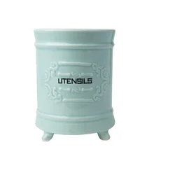 Ceramic Kitchen Utensil Holder Embossed Utensils Holder stylish Light Blue