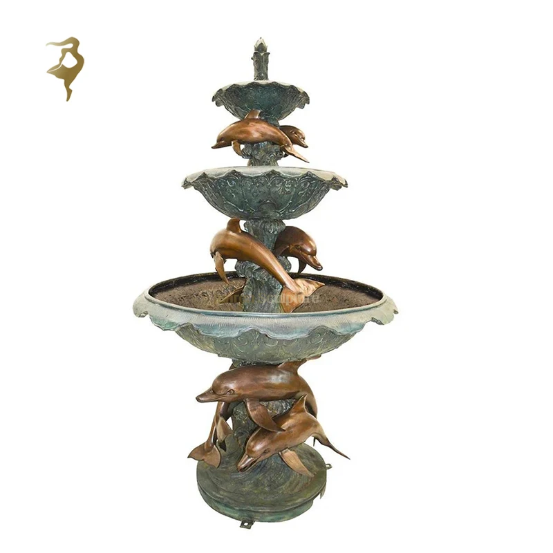Garden creative decorative cast copper artwork dolphin bronze fountain