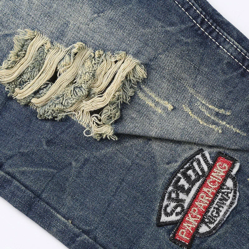 New Fashion Hot Sale Cut Up Hip Hop Elastic Slim Fit Ripped Skinny Denim Pant Jeans For Men