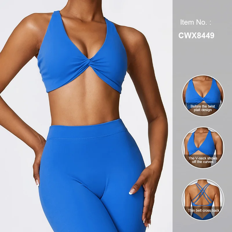 CWX8449 Naked Feeling Tight Yoga Twist Bra Outdoor Running Cross Back Sports Bra