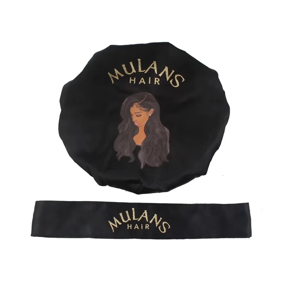 Low MOQ women hair accessories satin silk bonnet with custom logo
