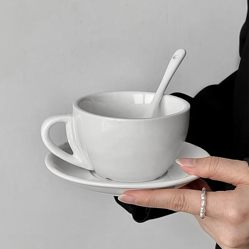 New In 2024 Pure White Ceramic Coffee Cups Set Espresso Latte Coffee Glasses And Saucer