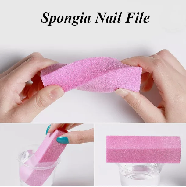 4 Sides 9.5*2.5*2.5 Cm Sponge Nail Buffer Block Blue, Pink, White Nail Trimmer 4 Sides Decorated With Square Nail Buffer Block