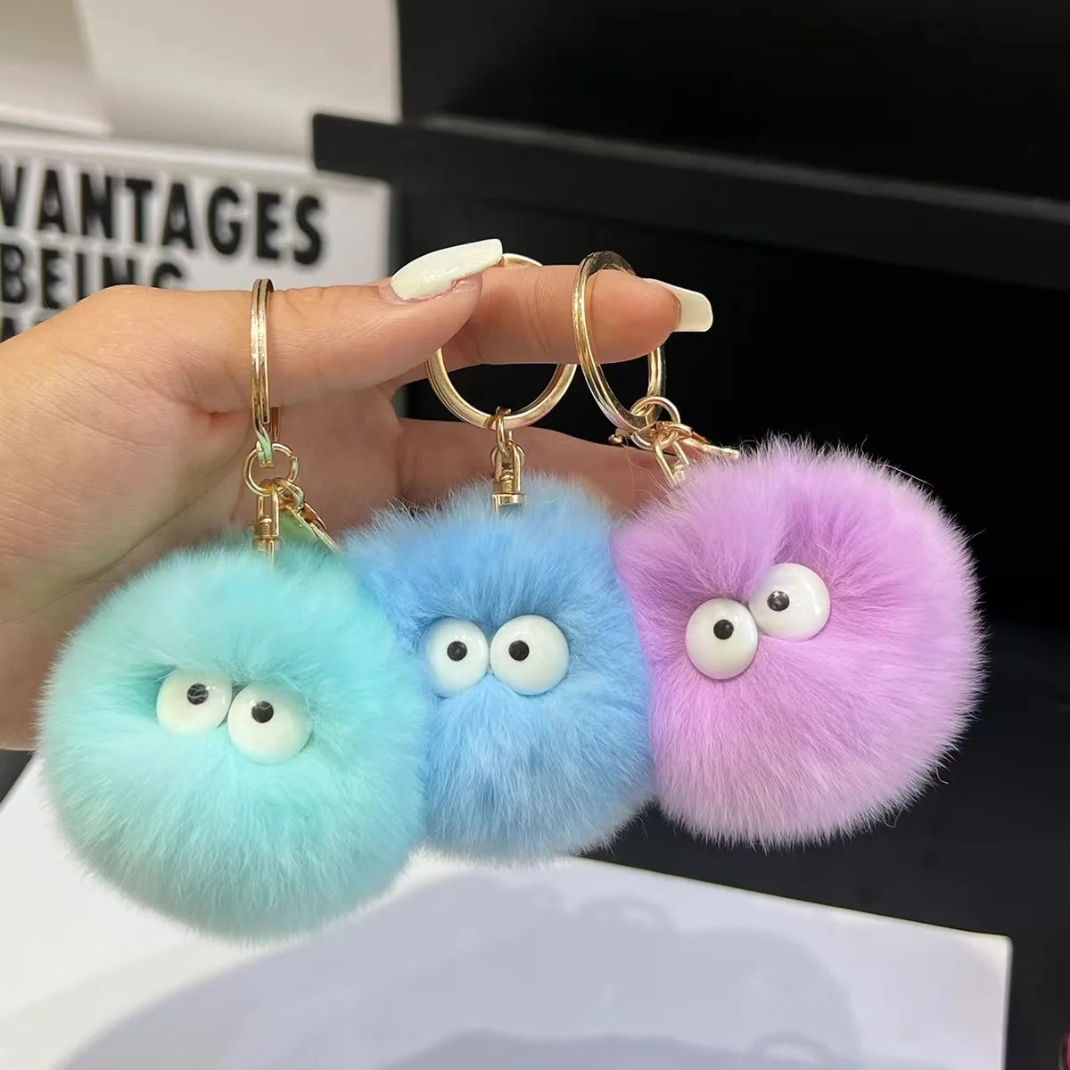 Soft Pom Pom Keychain Light Keychain with Plush Material Metal PVC Plastic Zinc Alloy Featuring a Stylish Design