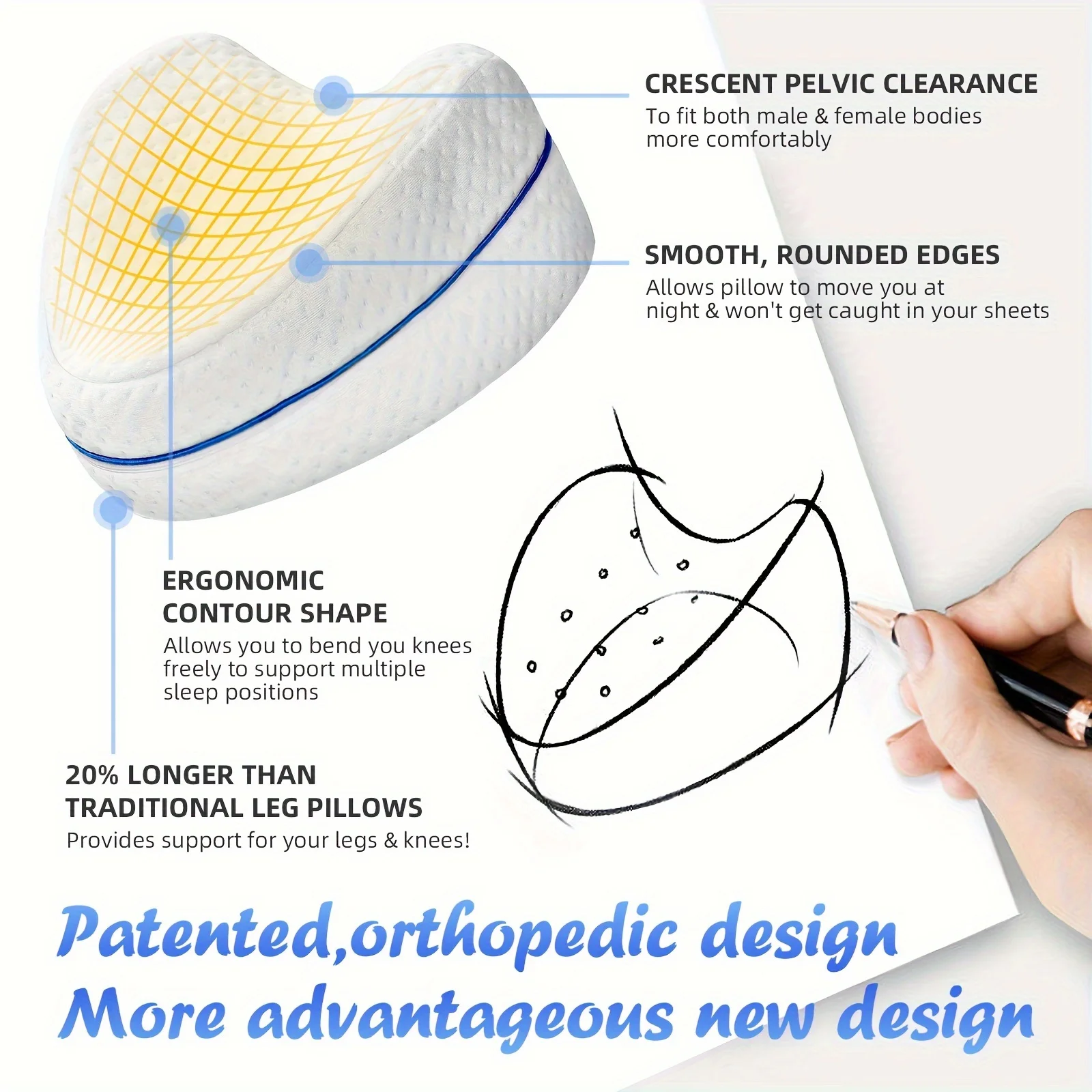 Legacy Leg & Knee Foam Support Pillow  Soothing Relief for Sciatica, Back, Hips, Knees Joints Memory Foam Leg Position Pillow