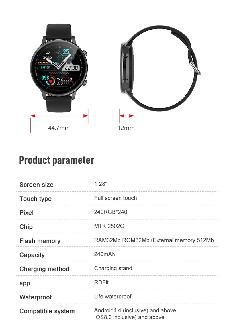 1.28 Inch Touch Screen Smartwatch S33 MTK2502 Chip BT Call Customized Dial Sport Fitness Tracker Music Player Smart Watch (12).jpg