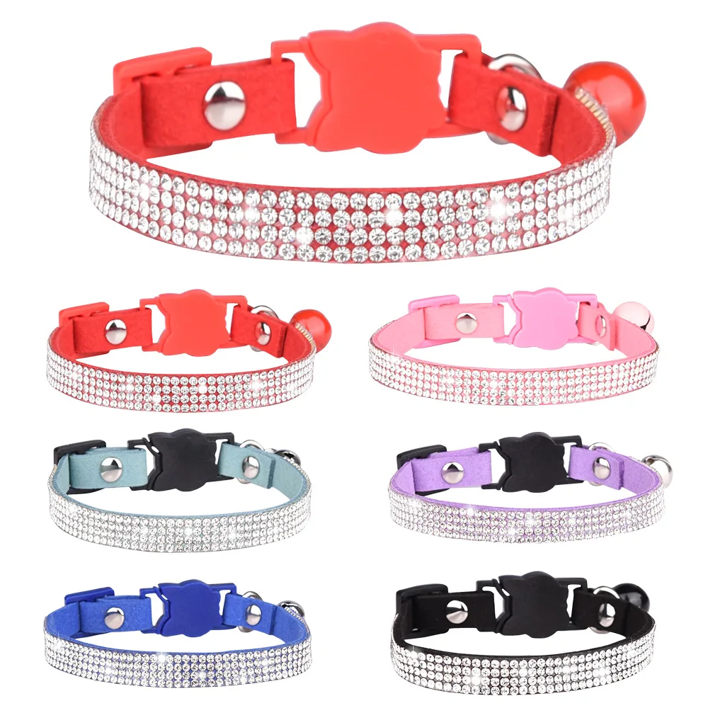 KingHon Rhinestones Dog Collar Safety Buckle Adjustable Bling Crystal Diamond Cat Collar With Bell For Small Medium Dogs