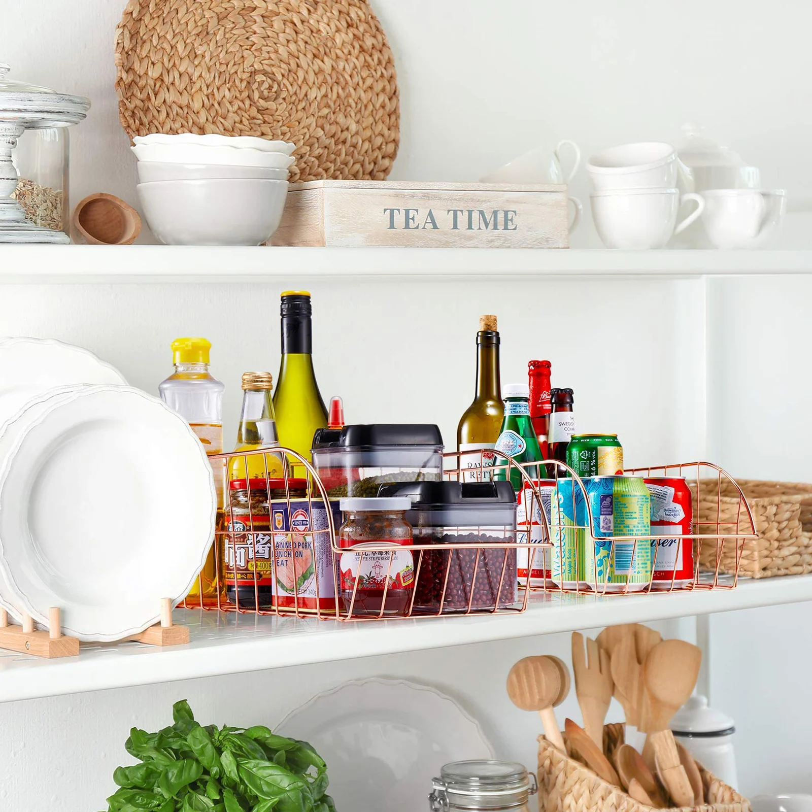 Minimalist Metal Wire Storage Basket Rose Gold Freezer Pantry Steel Grid Basket