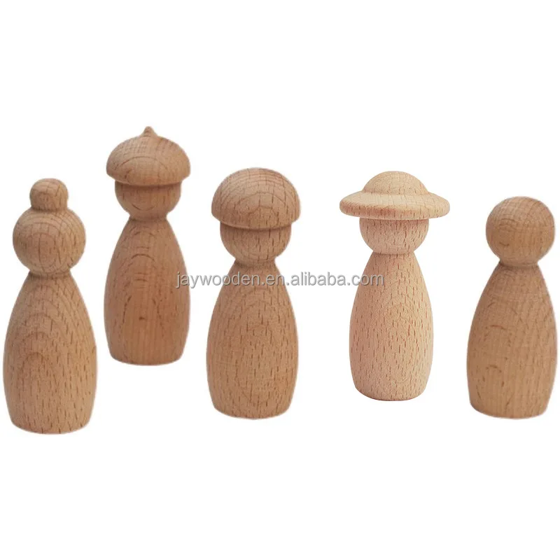 Factory Natural Unfinished Wooden DIY Toy Peg Kokeshi Dolls Decorative Family Wood Shape Figure Crafts Sculpture for Experiments