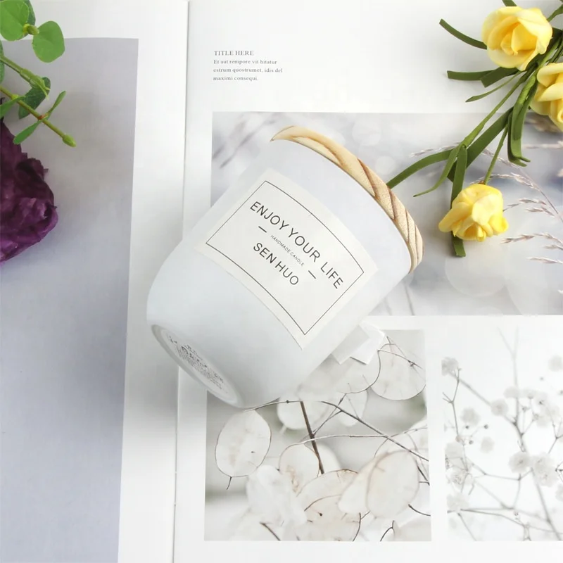  Wholesale candle jars 8 oz 9 12 Luxury Empty White And Black Frosted Candle Jars Glass with Wooden