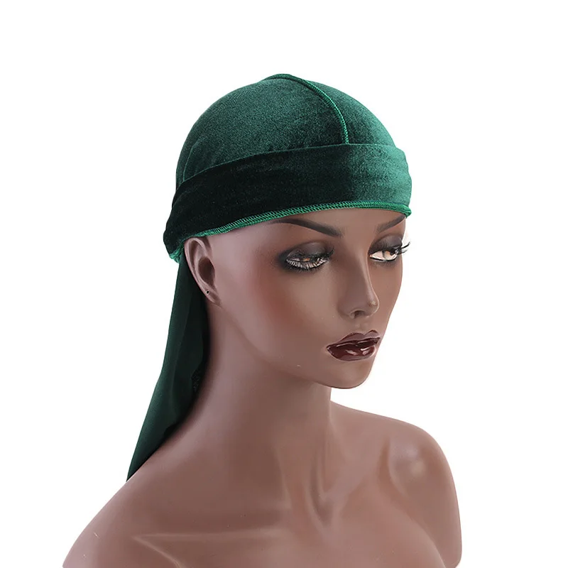 Small Moq Fashion Hair Accessories Doo Rags Unisex Velvet Durag Extra Long Straps 360 Waves Du Rag Custom Design Durag