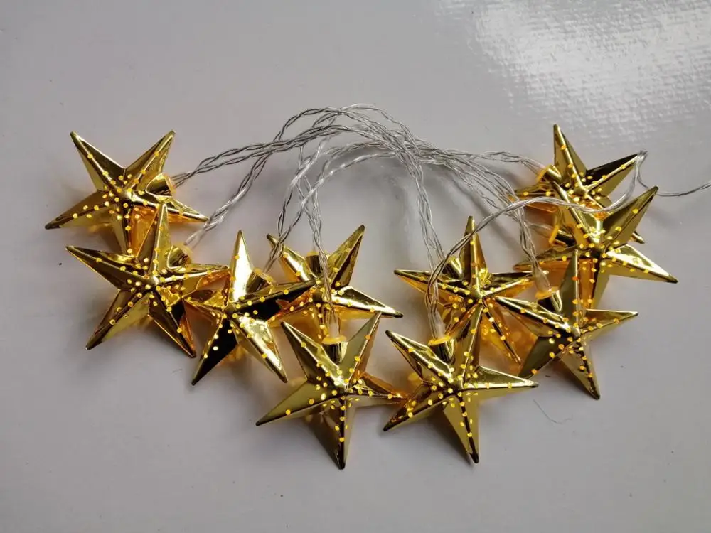 Battery Metal Star Shaped Fairy LED  Light String Garden Xmas Christmas Ramadan Wedding New Year Party Home Decoration Lights