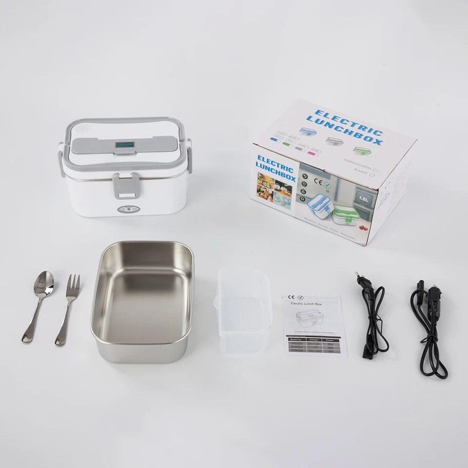 110v/12v Stainless Steel Liner Car Portable Pluggable Desktop Kids Warmer Heating Electric Lunch box with Carry Bag