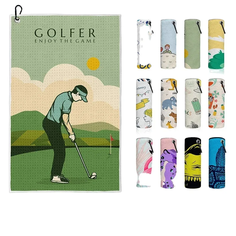 Bulk Wholesale High Quality All Over Print Microfibre Golf Towel with Grommets and Carabiner Golf Accessories