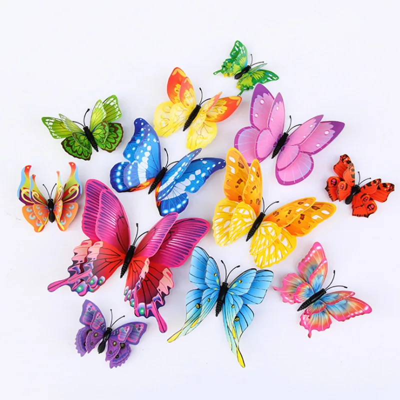 12pcs Butterflies Wall Sticker 3D Artificial Butterfly PVC Wall Decals New Year Home Decoration for Living Room