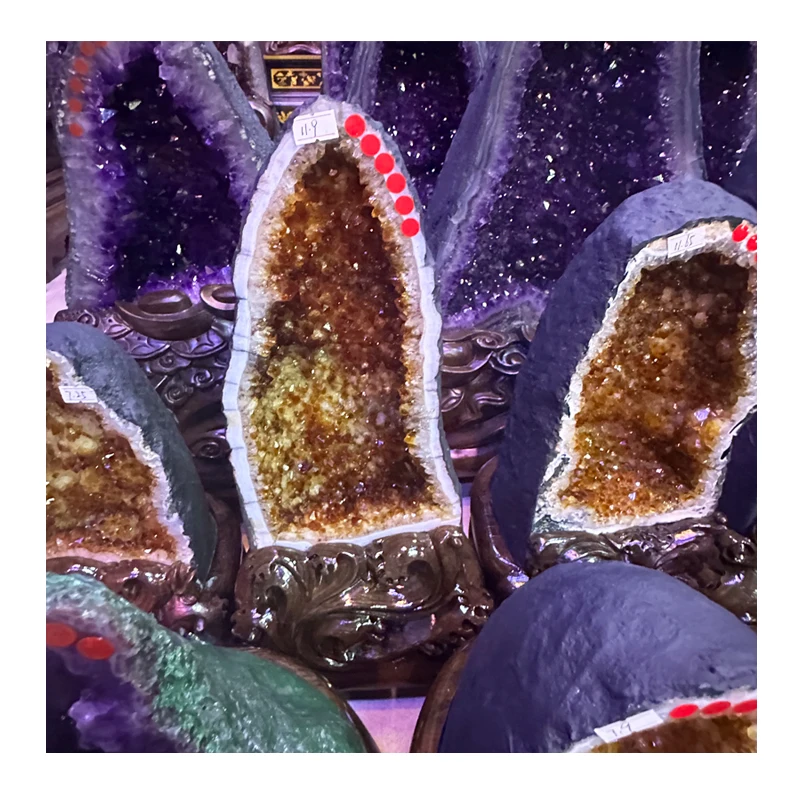 Wholesale Colored Natural Reiki Purple Amethyst Geode Quartz Crystals Healing Stone Cluster For Home Decoration