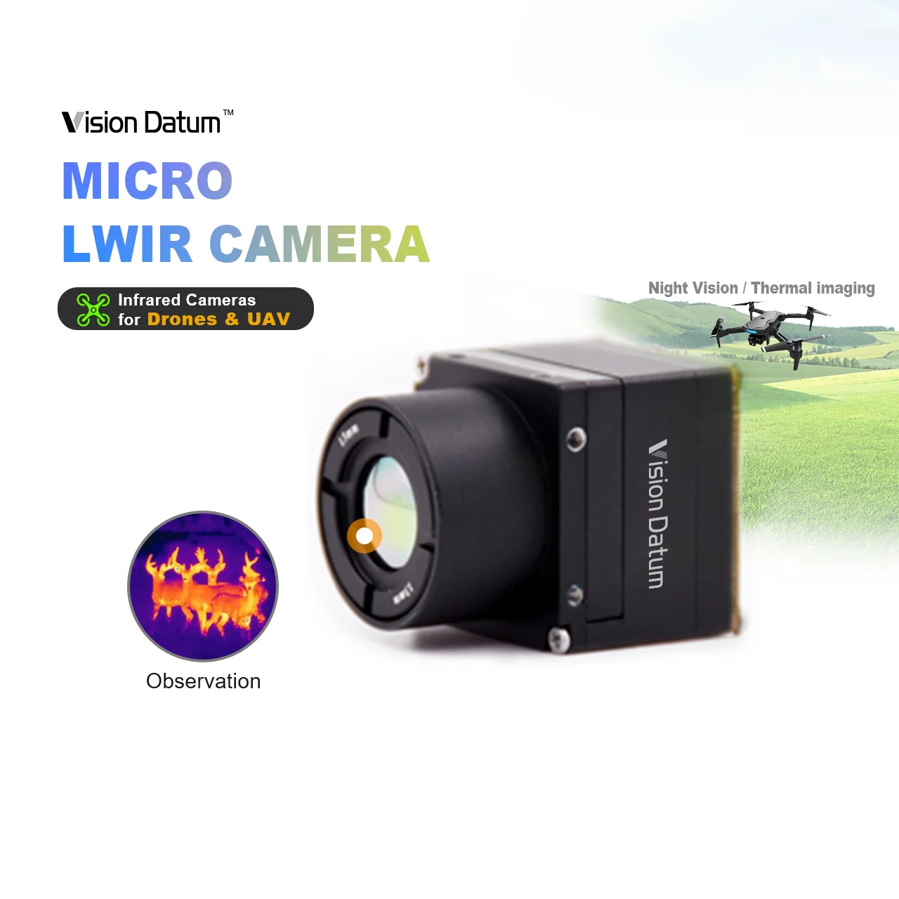 Manufacturer Sale 640*512 0.3MP 50Hz hyperspectral camera mini LWIR camera VOx detector for drone security