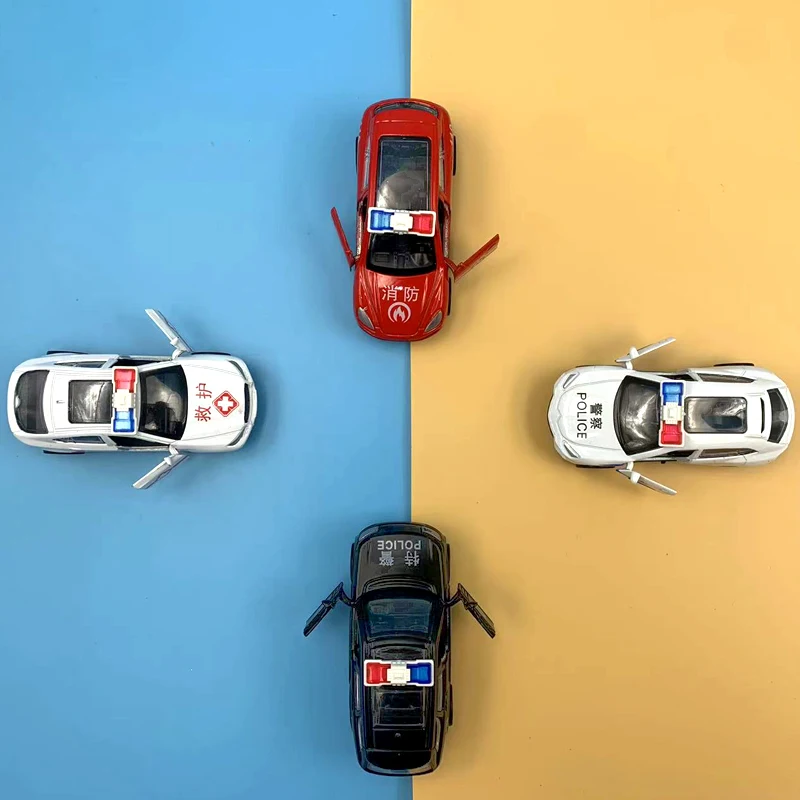 Alloy Wholesale Pull Back Car Diecast Police Car Door Open Matel Car 1 64 Scale Simulation Toy Kits